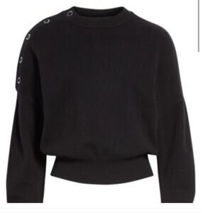 LEWIT Cashmere Blend Drop Shoulder Sweater Snap Details Black Size Large